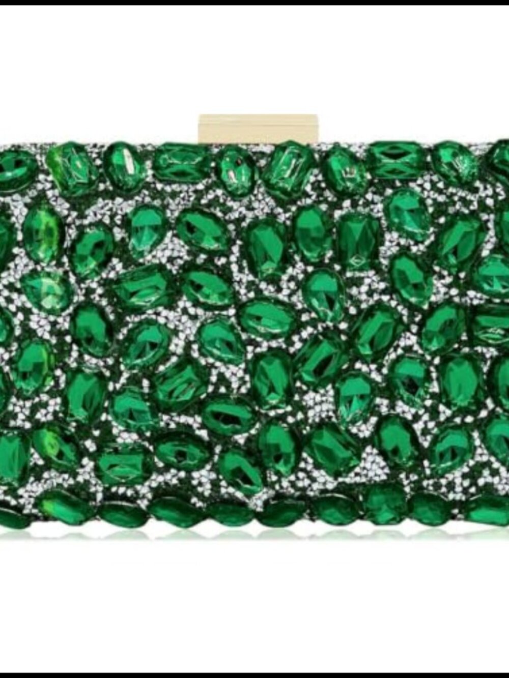 Crystal Gemstone Evening Clutch Satin Gold Metal Clasp Removable Chain Wedding
